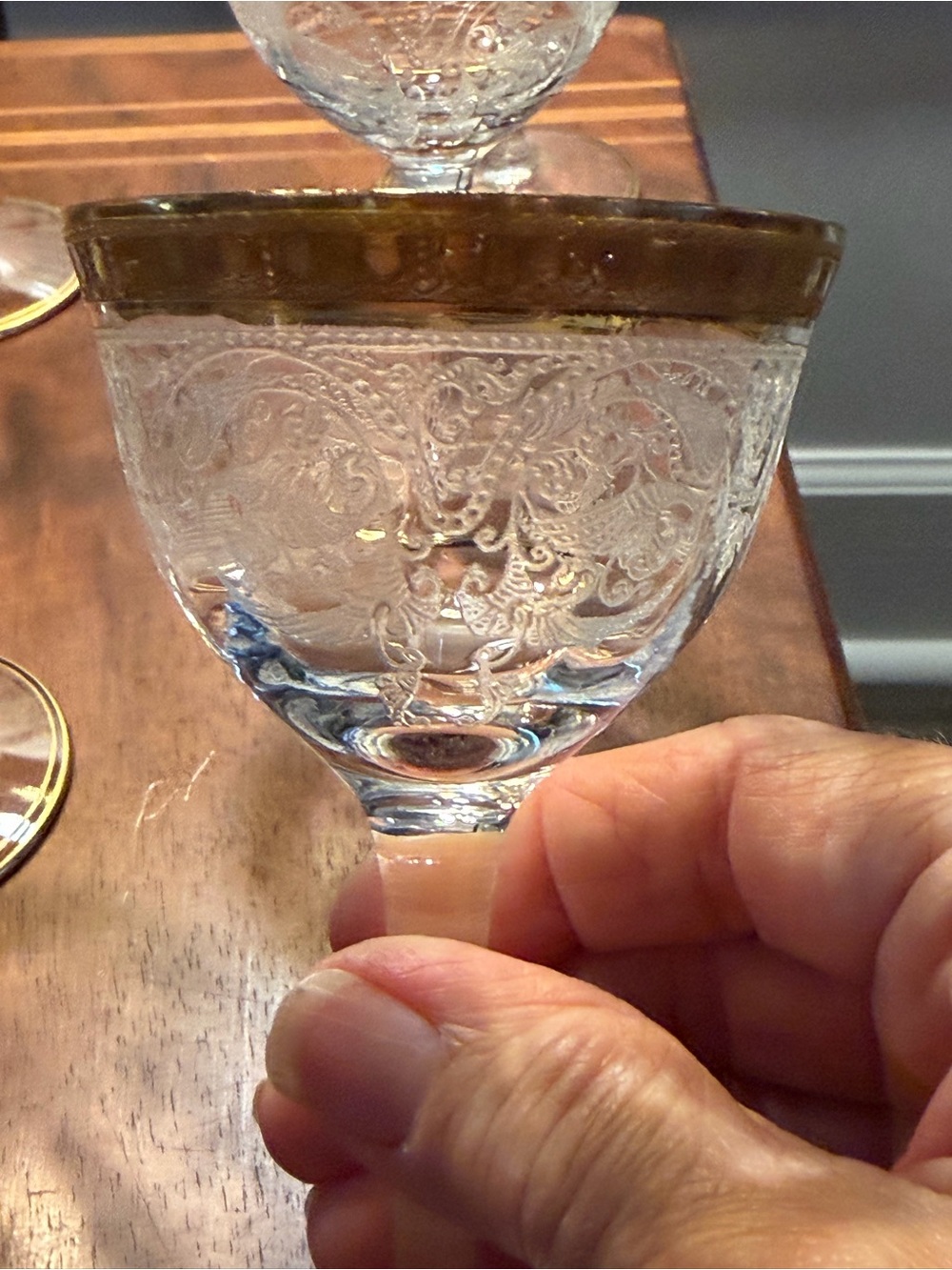Set of 6 Glass Liquor or Sorbet Goblets with Gold Rim - Clear and Gold
